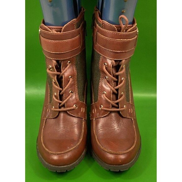 Antonio Melani Women's Brown Side Zipper Leather Heel Ankle Boot Size 8M - Picture 1 of 9